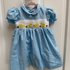 The Smocking Place 3T Girls Blue Chick Duck Easter Smocked Short Sleeve Dress